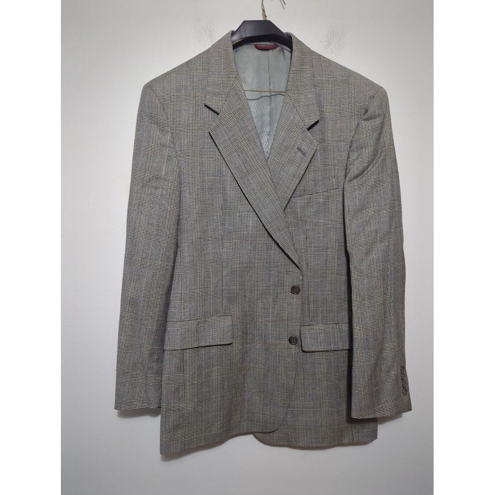 Hart Schaffner Marx Mens Gray Plaid Wool Blazer Window‎ Pane Houndstooth Sz 44L